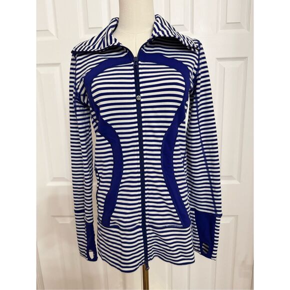 Lululemon In Stride Jacket Pigment Blue White Narrow Bold Stripe 6 - Picture 1 of 6